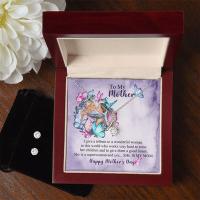 To My Mother -  Alluring Beauty Necklace and Cubic Zirconia Earring Set - Best Mother's Day Gift in 2023