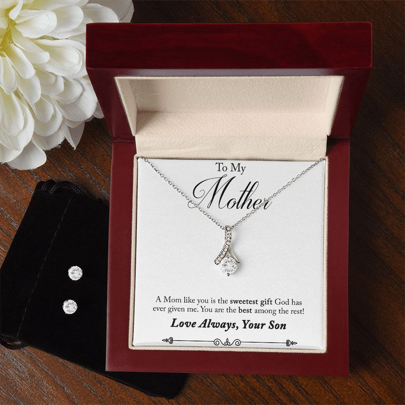 Son to mother first text To My Mother -  Alluring Beauty Necklace and Cubic Zirconia Earring Set - Best Mother&