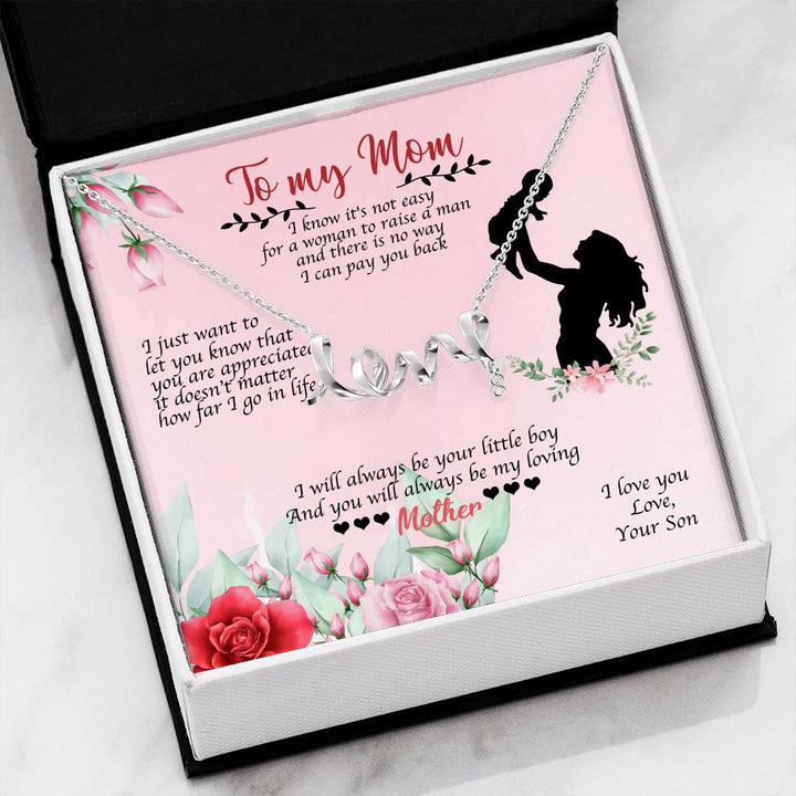 Scripted LOVE Necklace With Adorable Son To Mom "I Love You" Message Card