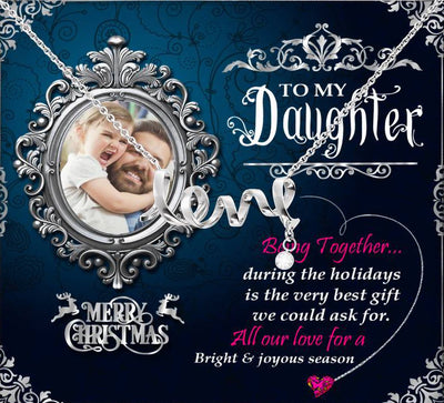 Dad To Daughter Scripted Love necklace With Marry Christmas Wish Photo Message Card