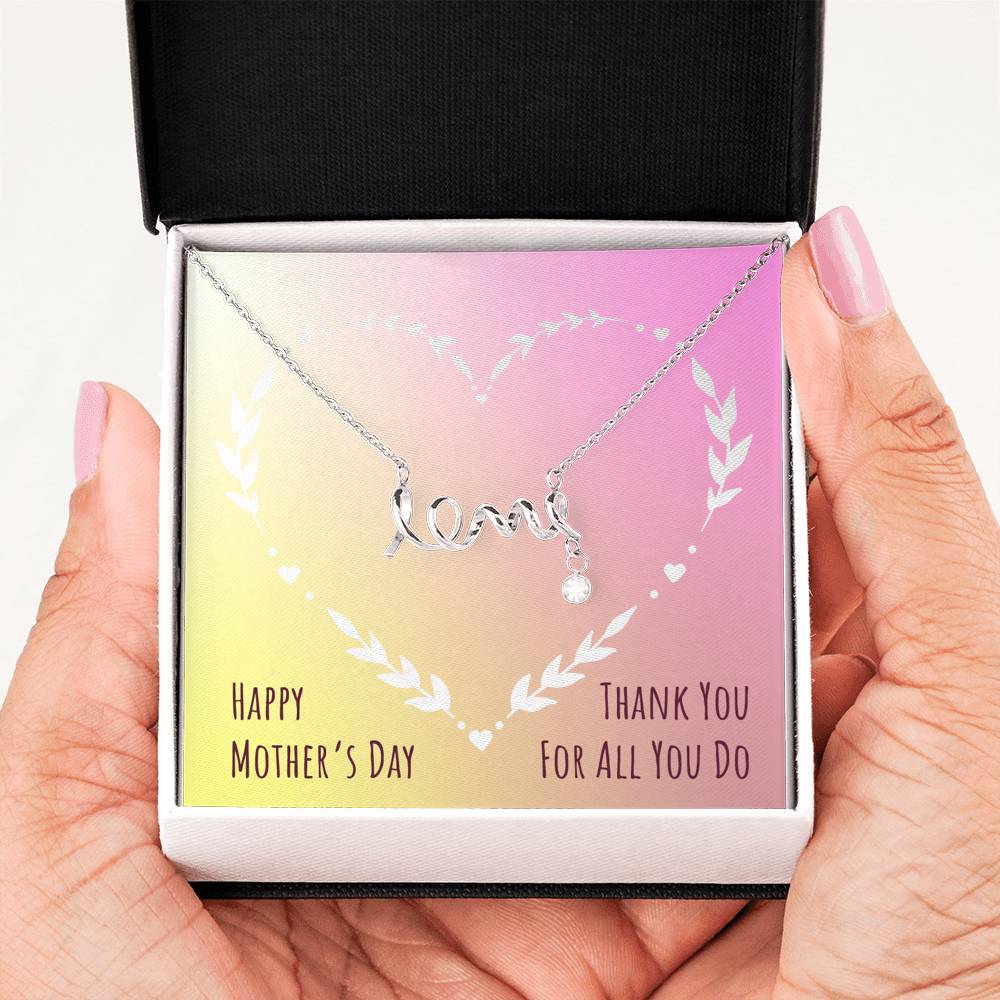 Beautiful Stone Love Scripted Necklace Mothers Day Gift With Happy Mother's Day Wish Card
