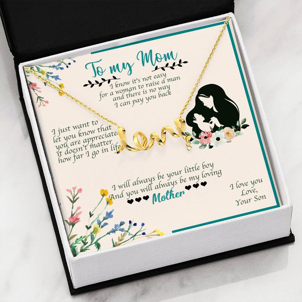 Scripted LOVE Necklace With Son To Mom "I Love You" Message Card
