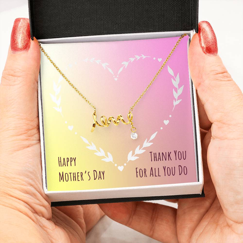 Beautiful Stone Love Scripted Necklace Mothers Day Gift With Happy Mother's Day Wish Card