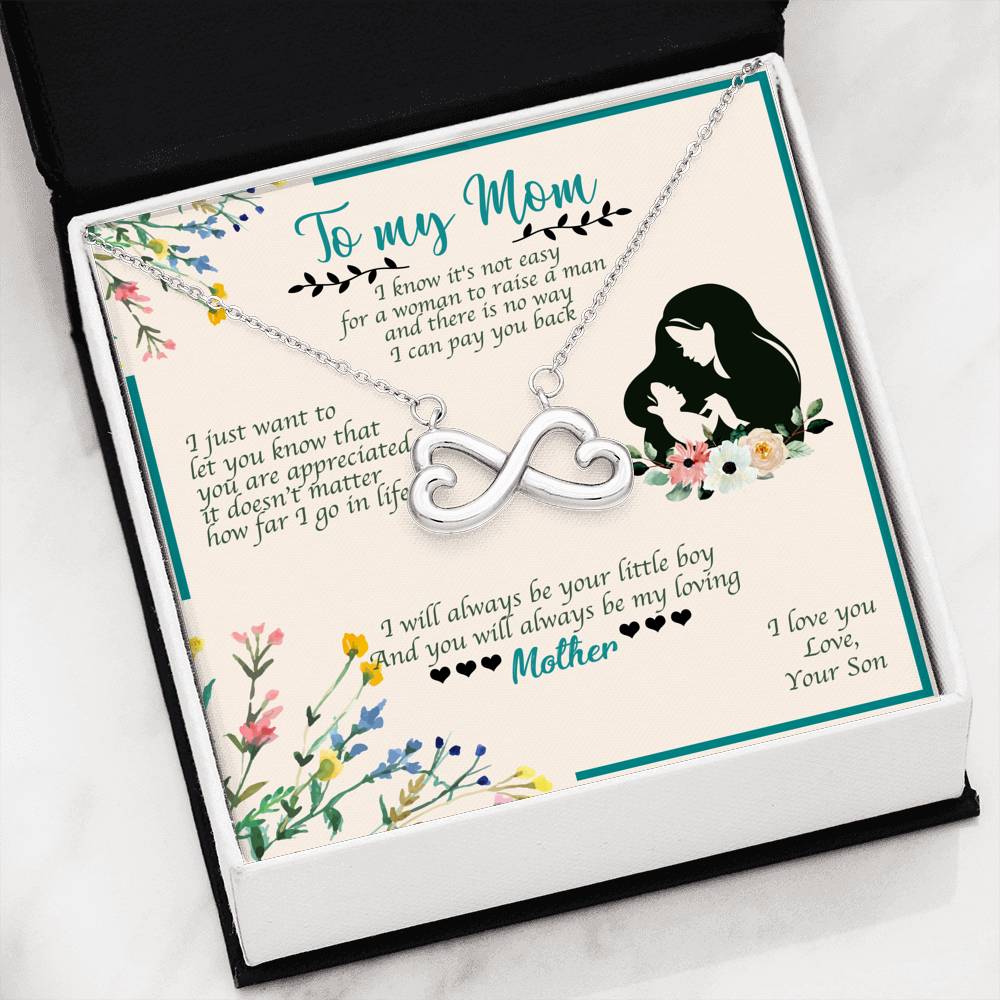 Infinity Heart Necklace With Son To Mom "I Love You" Message Card
