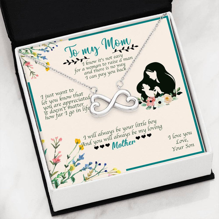 Infinity Heart Necklace With Son To Mom "I Love You" Message Card