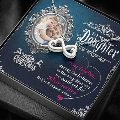 Dad To Daughter Infinity Heart Necklace With Custom Photo Message Card Wishing Marry Christmas