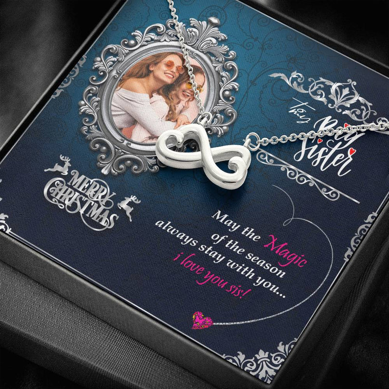 Christmas Gifts For Big Sister Infinity Heart Necklace With Custom Photo Christmas Wishes Message Card For Big Sister