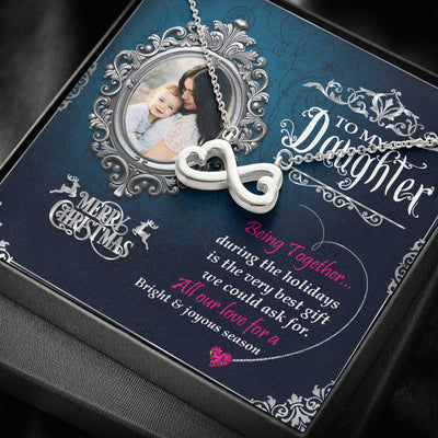 Mom To Daughter Infinity Heart Necklace With Custom Photo Message Card Wishing Marry Christmas Gift For Daughter