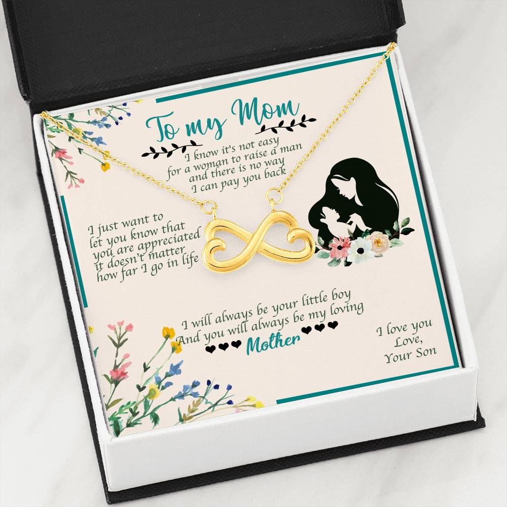 Infinity Heart Necklace With Son To Mom "I Love You" Message Card