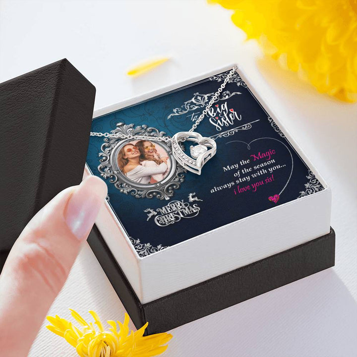 Christmas Gifts For Sister AAA+ CZ Stone Infinity Heart Necklace With Custom Photo Message Card For Big Sister