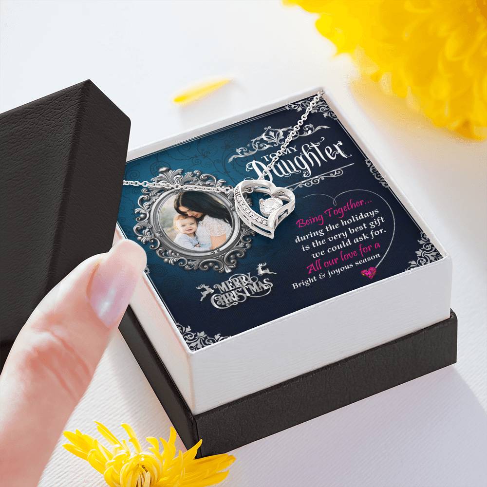Gift For Daughter Cubic Zirconia Heart Necklace With Custom Photo Message Card Mom To Daughter Christmas Gift