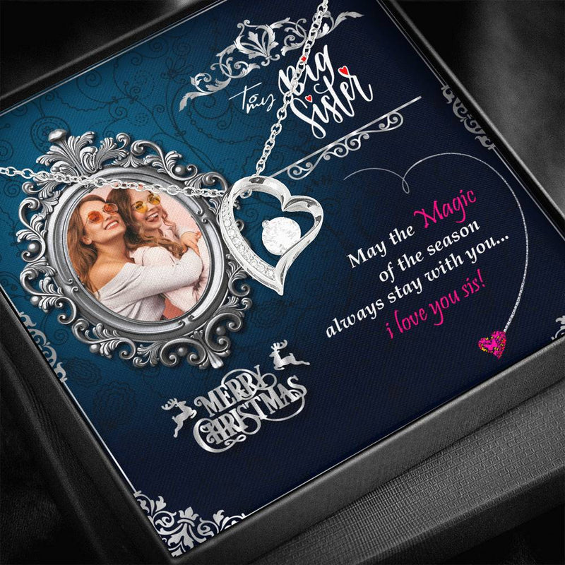 Christmas Gifts For Sister AAA+ CZ Stone Infinity Heart Necklace With Custom Photo Message Card For Big Sister