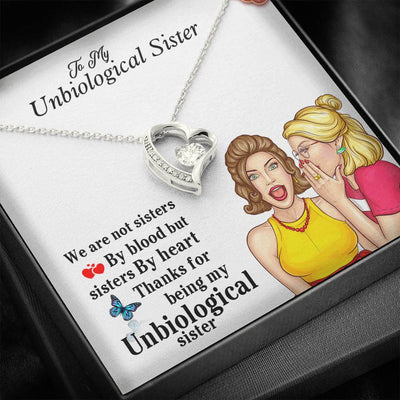 Unbiological Sister Gifts 6.5mm Cubic Zirconia Heart Necklace- Unbiological Sister Necklace