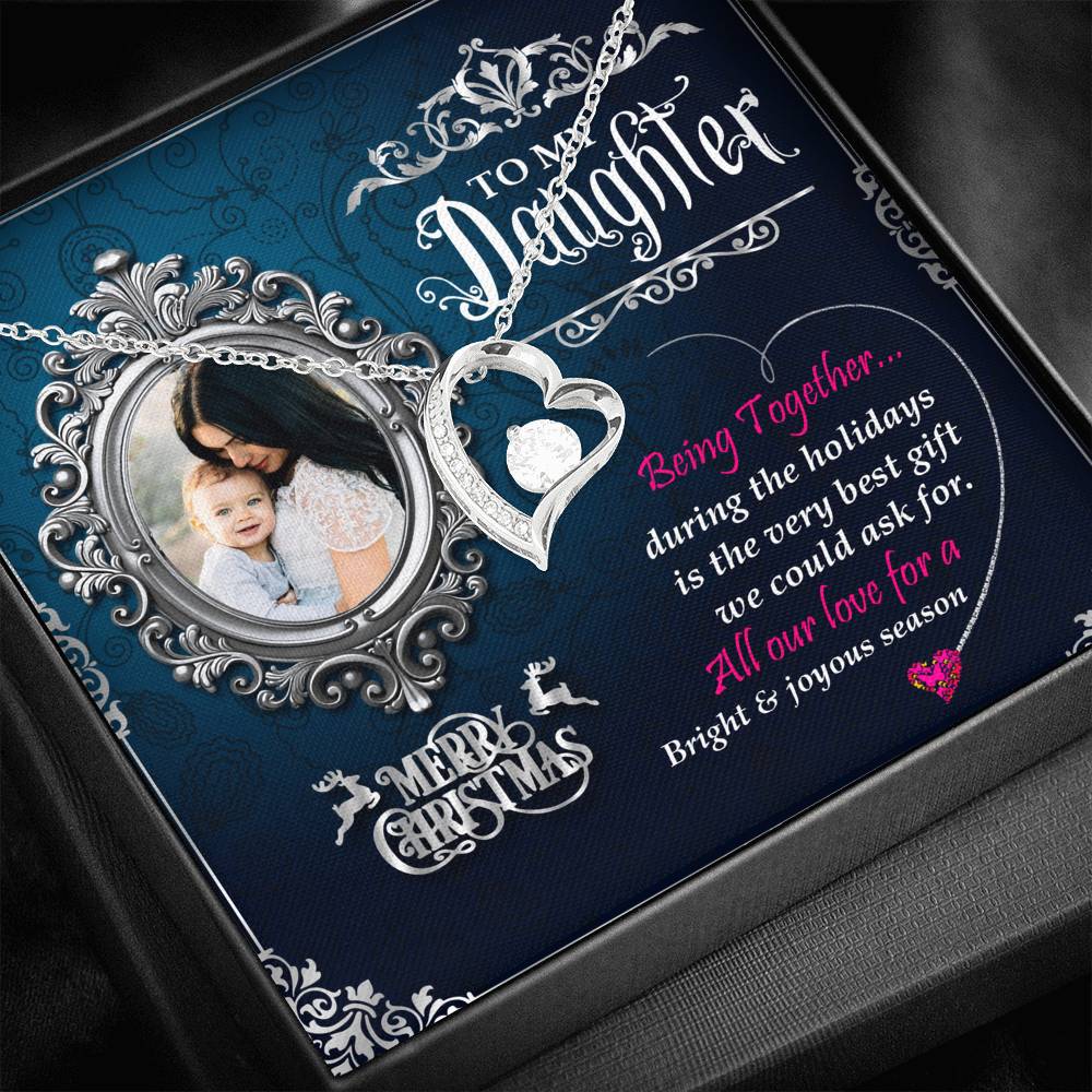 Gift For Daughter Cubic Zirconia Heart Necklace With Custom Photo Message Card Mom To Daughter Christmas Gift