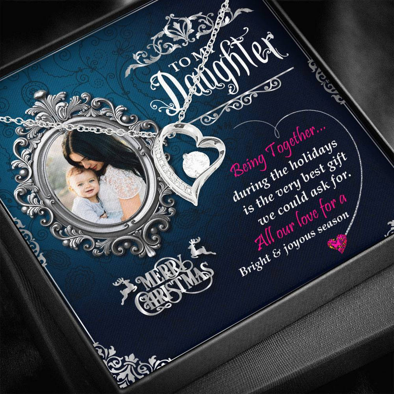 Gift For Daughter Cubic Zirconia Heart Necklace With Custom Photo Message Card Mom To Daughter Christmas Gift