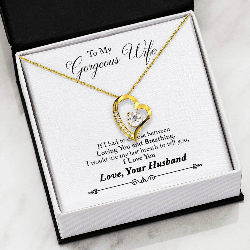 Beautiful Cubic Zirconia LOVE Necklace With Husband To Wife Romantic "Loving You And Breathing" Message Card