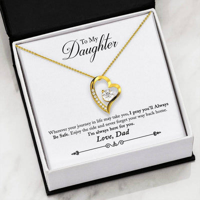 Cubic Zirconia Heart Necklace With Dad To Daughter "Be Safe" Message Card