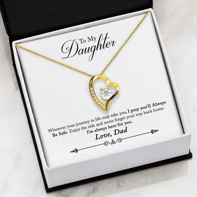 Cubic Zirconia LOVE Heart Necklace With "Be Safe" Message To My Daughter Card From Dad