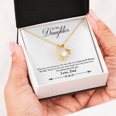 Cubic Zirconia LOVE Heart Necklace With "Be Safe" Message To My Daughter Card From Dad