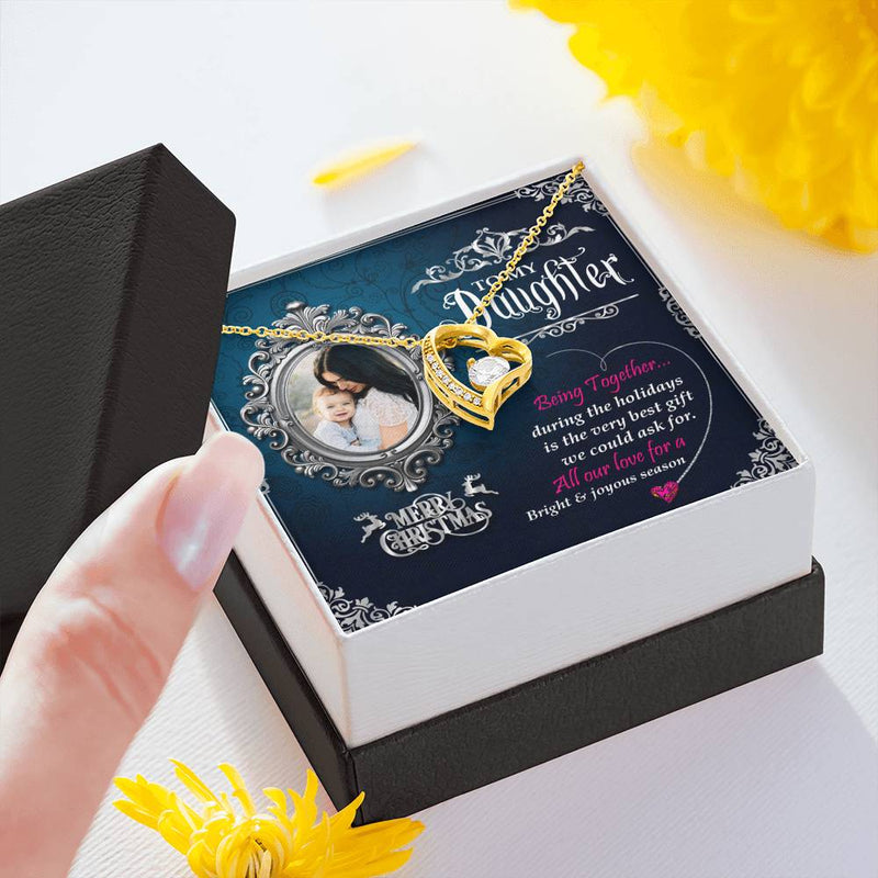 Gift For Daughter Cubic Zirconia Heart Necklace With Custom Photo Message Card Mom To Daughter Christmas Gift