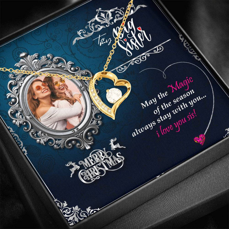 Christmas Gifts For Sister AAA+ CZ Stone Infinity Heart Necklace With Custom Photo Message Card For Big Sister
