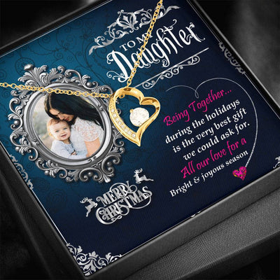 Gift For Daughter Cubic Zirconia Heart Necklace With Custom Photo Message Card Mom To Daughter Christmas Gift