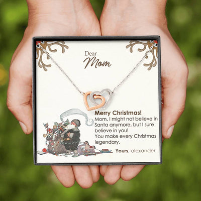 Gift For Mom Inter Locking heart necklace With Christmas Wish Message Card