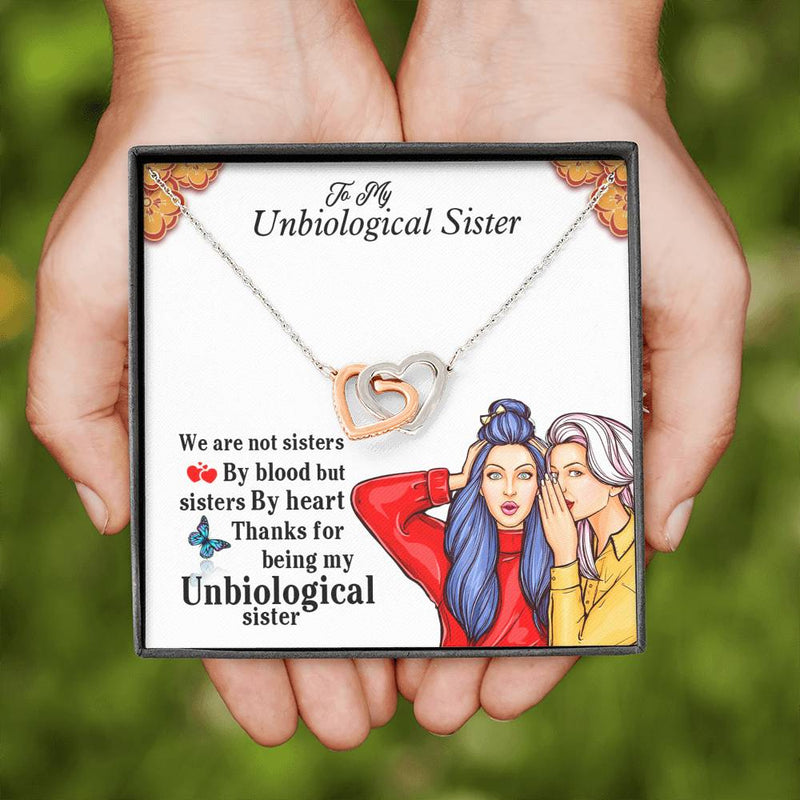 Unbiological Sister Gifts Interlocking Heart Unbiological Sister Necklace With Brand New Box