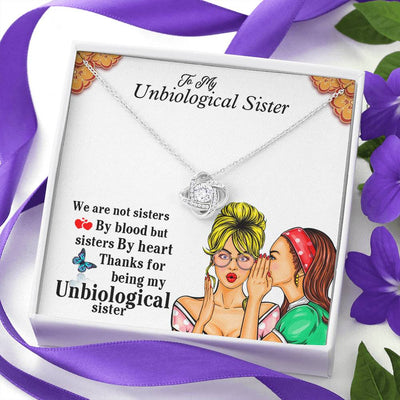 Unbiological Sister Gifts Love Knot necklace With 6mm Round Cut Cubic Zirconia Stone- Unbiological Sister Necklace