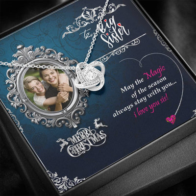 Gifts For Big Sister Love Knot Necklace With Custom Photo Marry Christmas Message Card- Little Sis To Big Sis Gift