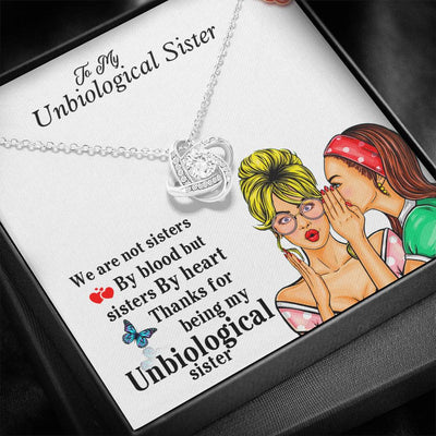 Unbiological Sister Gifts Love Knot necklace With 6mm Round Cut Cubic Zirconia Stone- Unbiological Sister Necklace