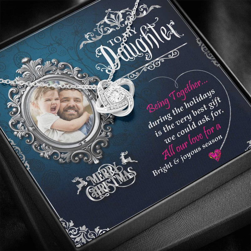 Dad To Daughter Love Knot Necklace With Custom Photo Marry Christmas Message Card