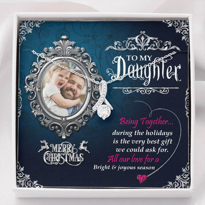 Dad To Daughter 7mm Round Cut Cubic Zirconia Necklace With Custom Photo Marry Christmas Message Card