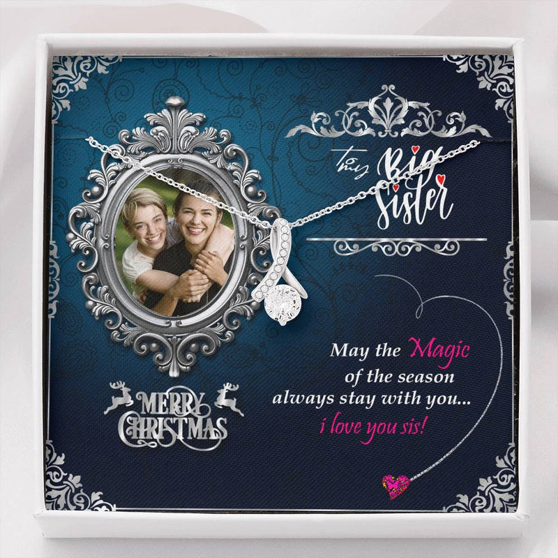 Gifts For Big Sister 7mm Round Cut Cubic Zirconia Necklace With Custom Photo Marry Christmas Message Card