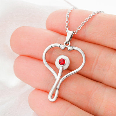 Nurse Stethoscope Necklace With red Swarovski® Crystal Gift For Mom With Marry Christmas Wish Message Card
