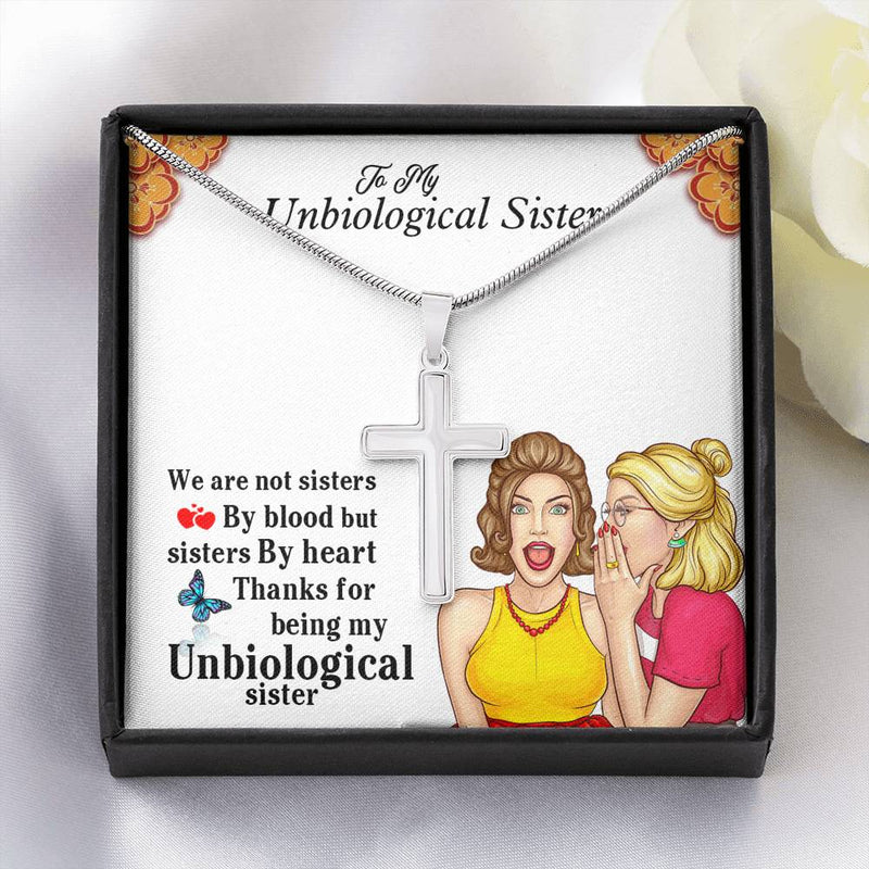 Unbiological Sister Gifts 14K White Gold Cross Necklace- Unbiological Sister Necklace