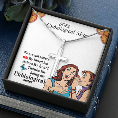 Unbiological Sister Necklace- 14k White Gold Finish Cross Necklace Unbiological Sister Gifts