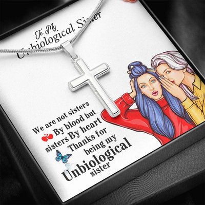 Unbiological Sister Gifts 14k White Gold Finished Cross Unbiological Sister Necklace