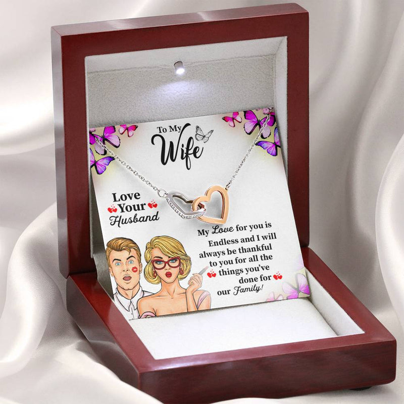 Gifts For Wife Interlocking Heart Necklace With Beautiful Thanks Giving Message Gift Card
