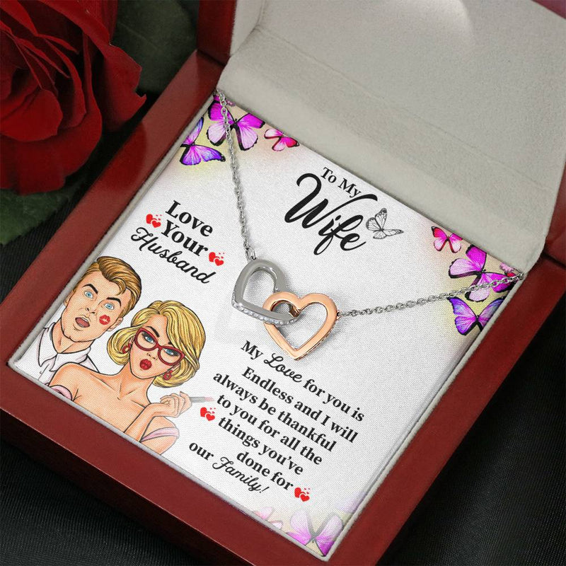 Gifts For Wife Interlocking Heart Necklace With Beautiful Thanks Giving Message Gift Card