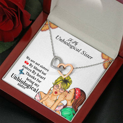 Unbiological Sister Gifts Interlocking Heart necklace With Micro Nano CZ Stone- Unbiological Sister Necklace