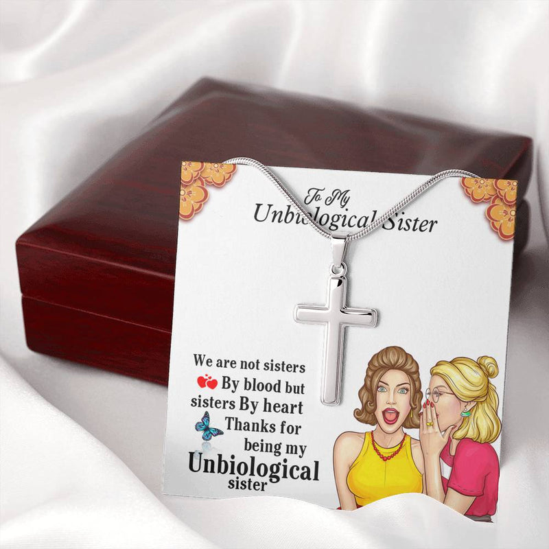 Unbiological Sister Gifts 14K White Gold Cross Necklace- Unbiological Sister Necklace