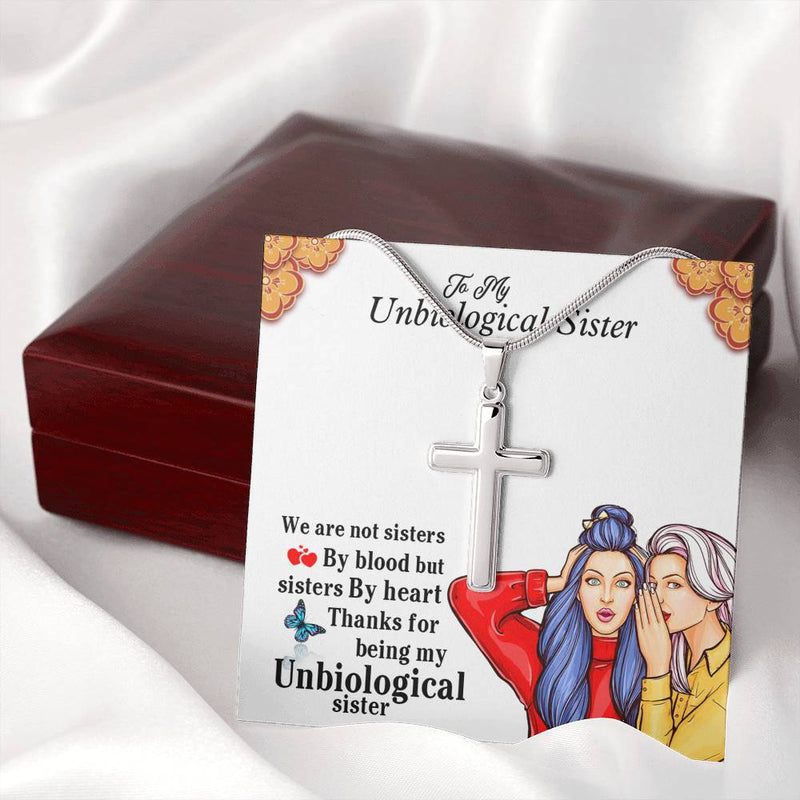 Unbiological Sister Gifts 14k White Gold Finished Cross Unbiological Sister Necklace