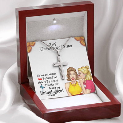 Unbiological Sister Gifts 14K White Gold Cross Necklace- Unbiological Sister Necklace