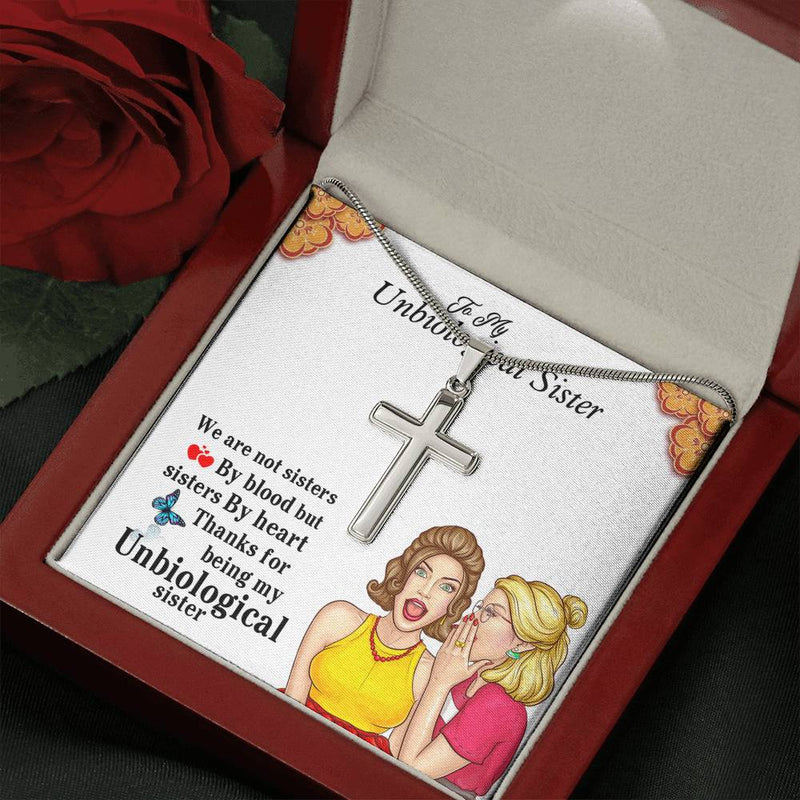 Unbiological Sister Gifts 14K White Gold Cross Necklace- Unbiological Sister Necklace