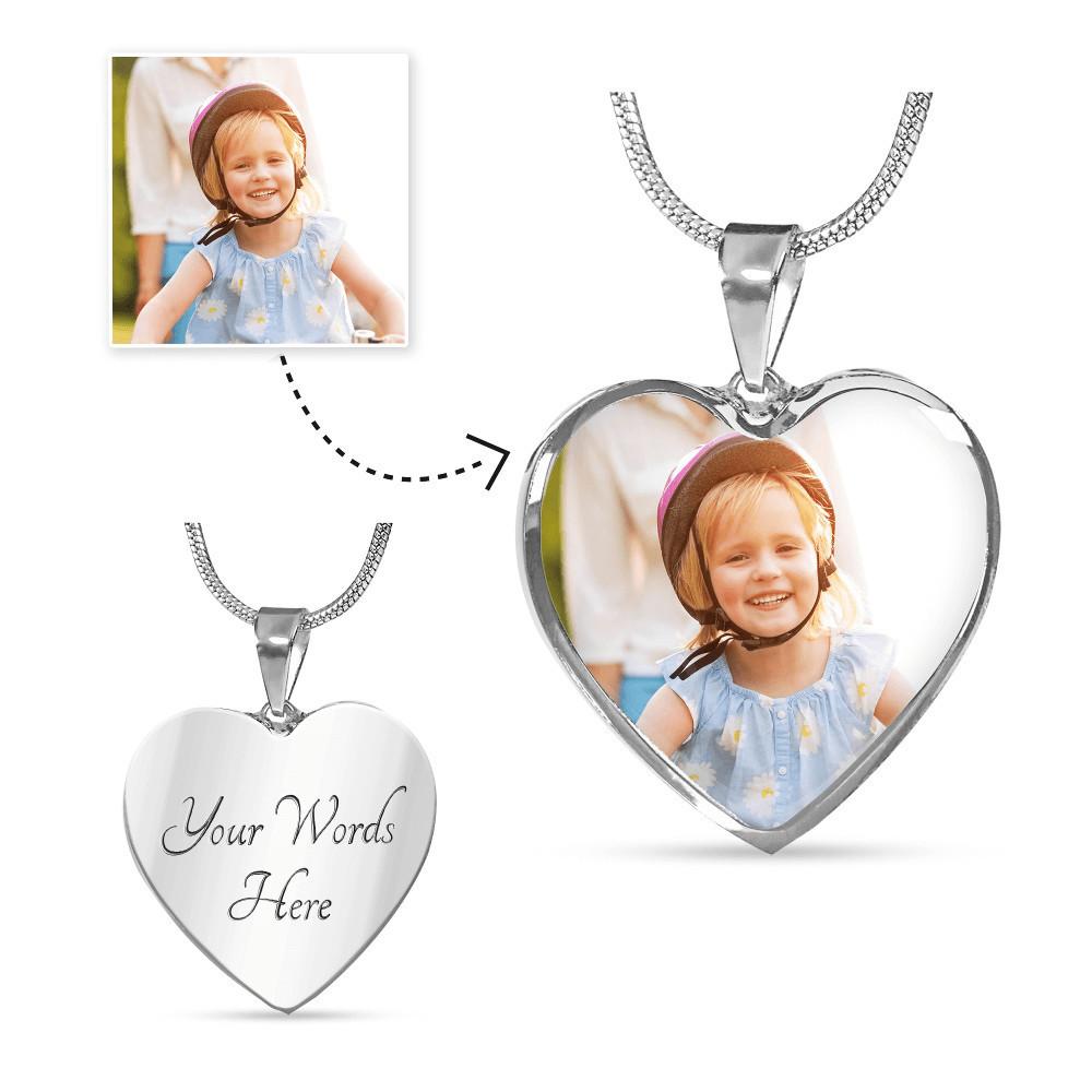 Custom Photo Heart Shaped Necklace Best Gift For Grandparents, Grandma and Great Grandma