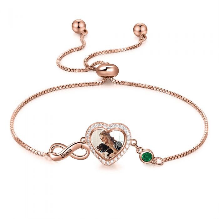Personalized Heart Photo Infinity Bracelet With Birthstone Media 6 of 8