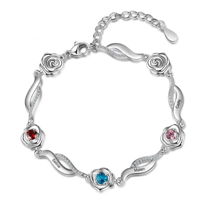 Personalized Bracelets For Women- Rose Bracelet With Name & Birthstone