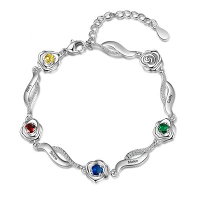 Personalized Bracelets For Women- Rose Bracelet With Name & Birthstone