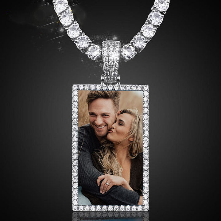 Custom Made Square Photo Medallion Necklaces Christmas Gifts For Couple